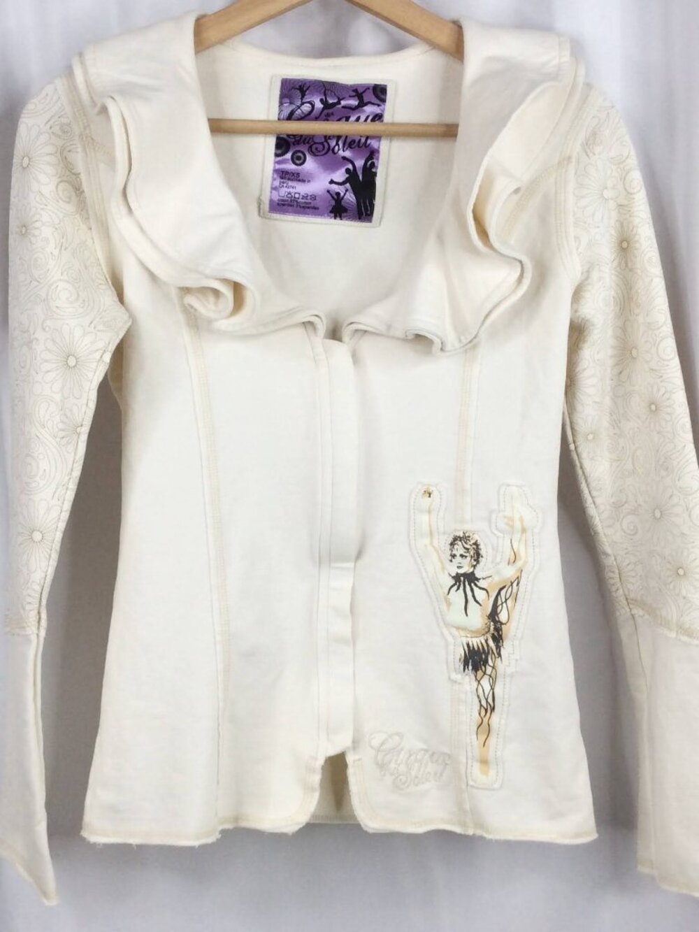 Cirque Du Soleil Jacket Women's Size XS Cream Zip Up Ruffles Ballet Dancer